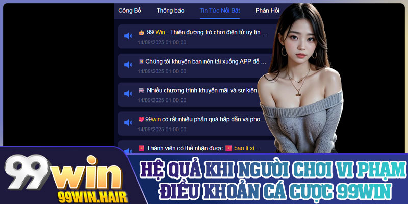 Hệ quả khi người chơi vi phạm điều khoản cá cược 99Win